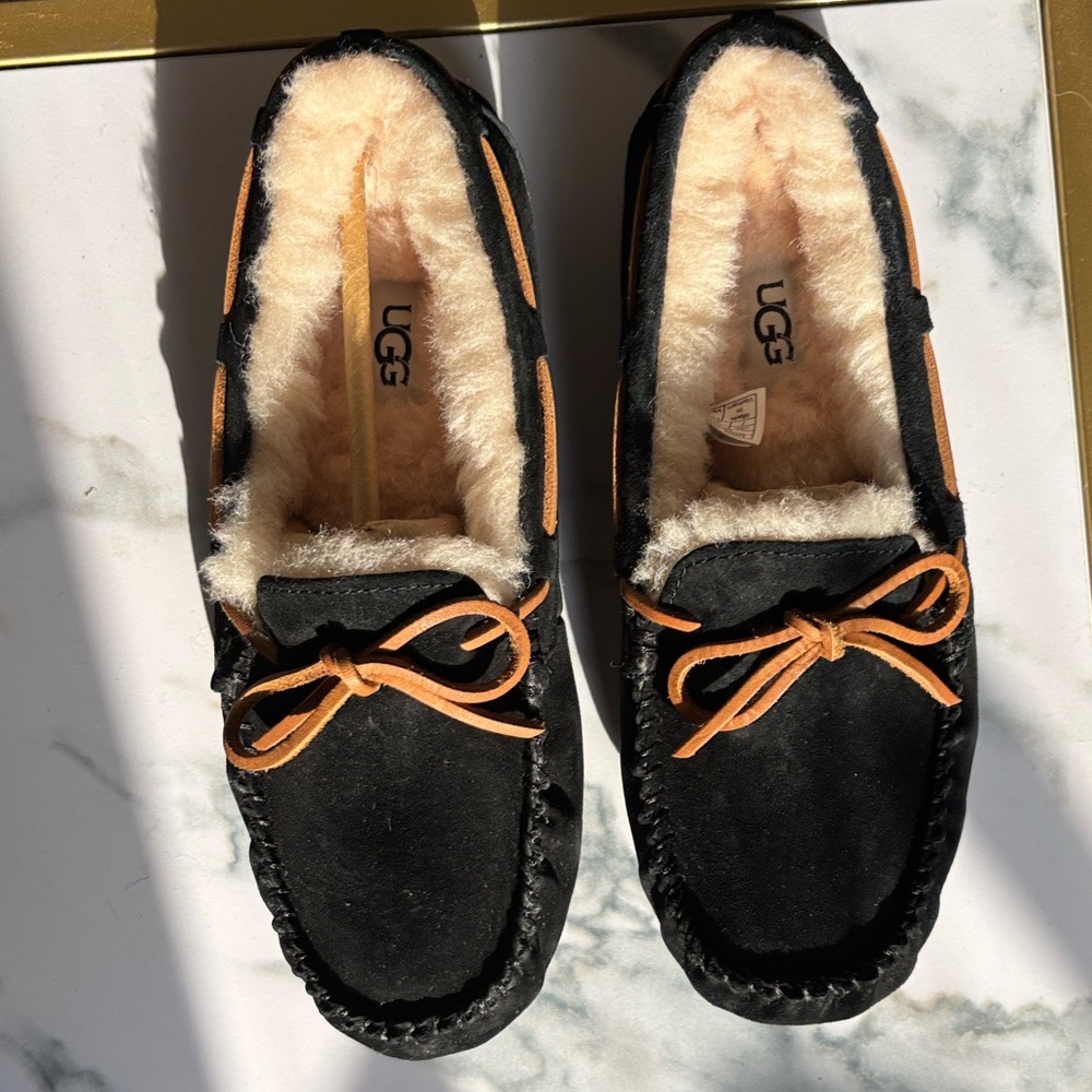 UGG Black Slippers with Brown Laces
